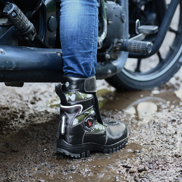 Kavacha Classic 8 inch Long Motorcycling Boot / Water Resistant / Rubber sole ( with Gear Shifter ) (Green)