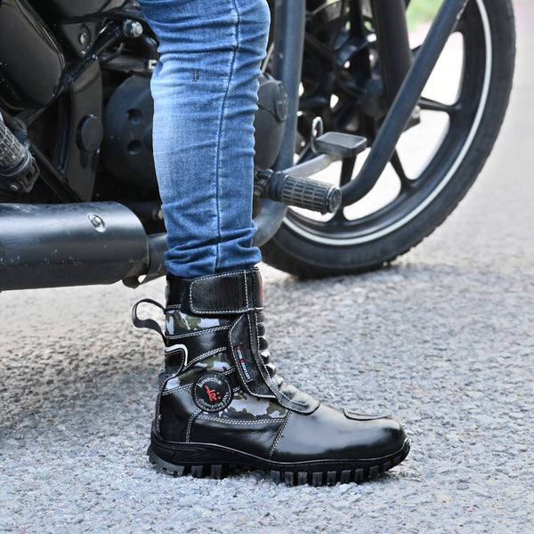 Kavacha Classic 8 inch Long Motorcycling Boot / Water Resistant / Rubber sole ( with Gear Shifter ) (Green)