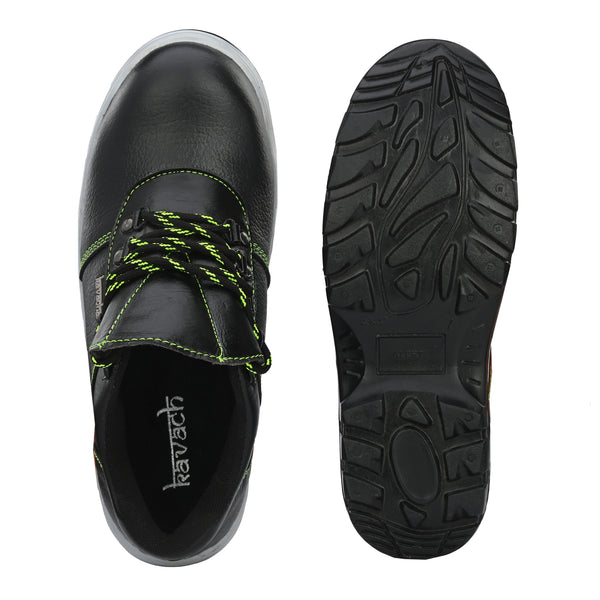 Kavacha Pure Leather Steel Toe Safety Shoe, S130 (Black)