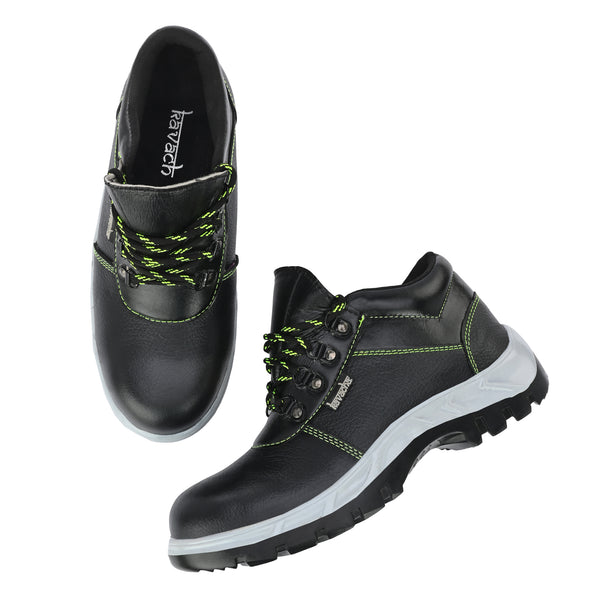 Kavacha Pure Leather Steel Toe Safety Shoe, S131 (Black)