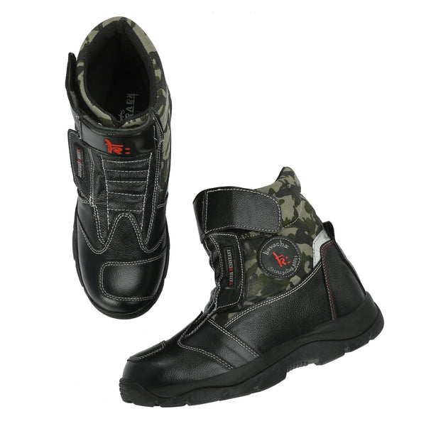 Kavacha Wolf Green 8 inch Long Motorcycling Boot / Water Resistant / Rubber sole ( with Gear Shifter )
