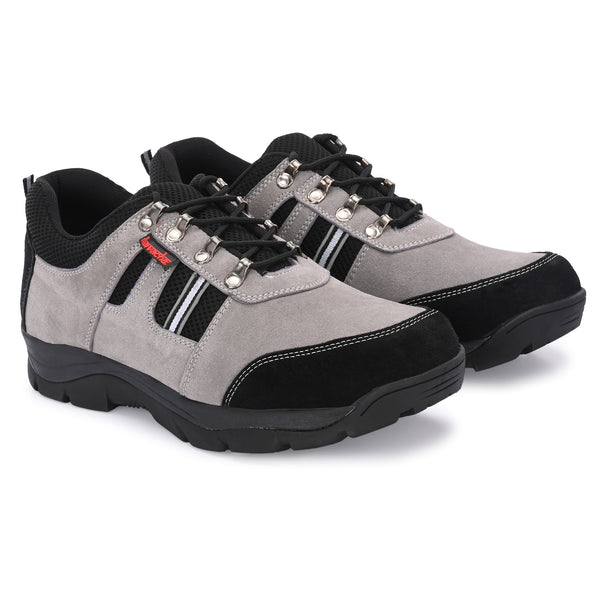 Kavacha Suede Leather Steel Toe Safety Shoe R 502 Grey Rubber Sole (Plus Size)