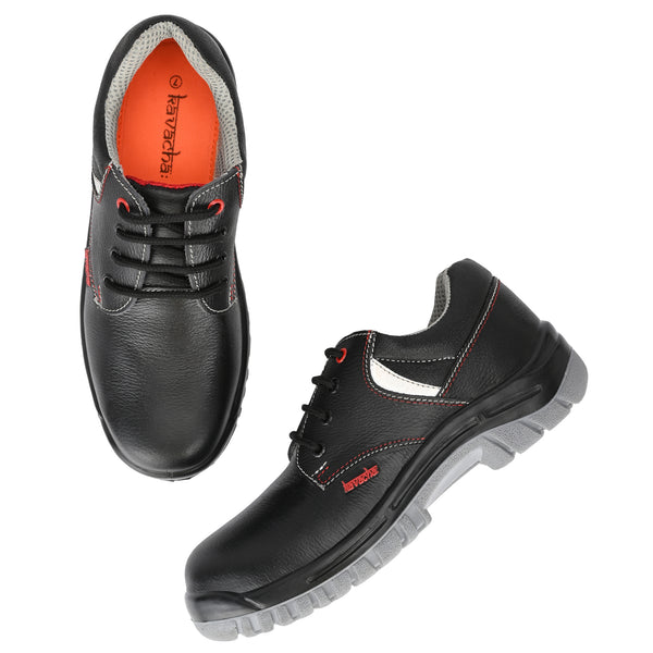 Kavacha Gravity Steel Toe Genuine Leather Double Density Safety Shoe (Grey) (Sale@349)