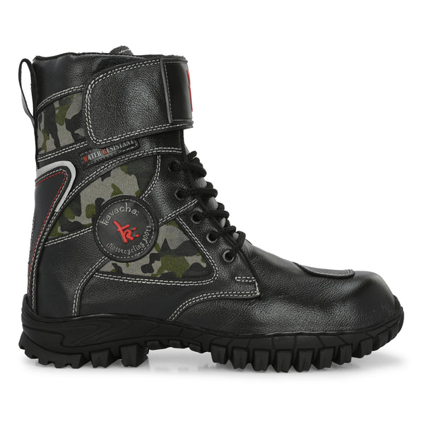 Kavacha Bullet 8 inch Long Motorcycling Boot / Water Resistant / Rubber sole ( with Gear Shifter ) (Green)