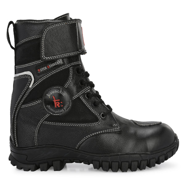 Kavacha Bullet 8 inch Long Motorcycling Boot / Water Resistant / Rubber sole ( with Gear Shifter ) (Black)