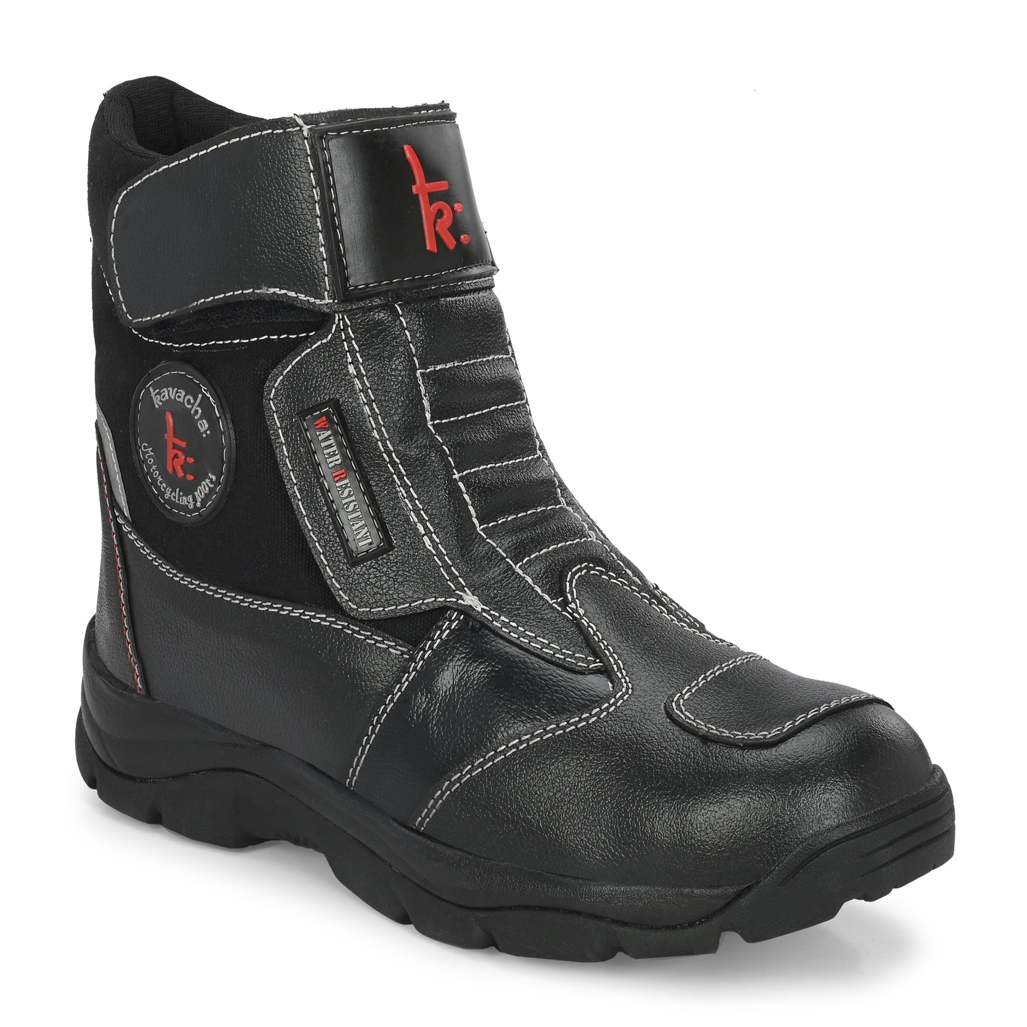 Kavacha Wolf 8 inch Long Motorcycling Boot / Water Resistant / rubber sole ( with Gear Shifter ) (Black)