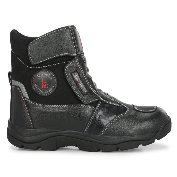 Kavacha Wolf Black 8 inch Long Motorcycling Boot / Water Resistant / Rubber sole ( with Gear Shifter )