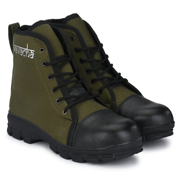 Kavacha Canvas & Leather Steel Toe Safety Shoe , S66 Boots For Men (Green) (Sale@349)