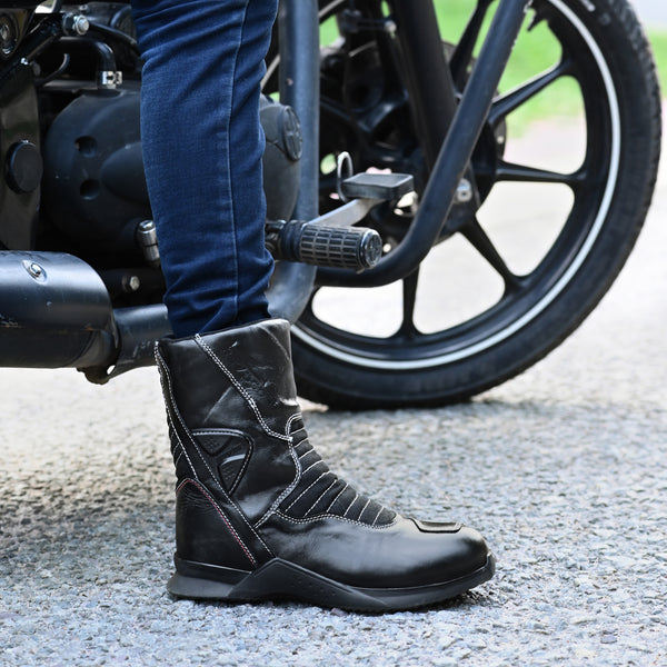 Kavacha Thunder 8 Inch Long Motorcycling Boot / Water Resistant / Rubber sole ( with Gear Shifter )
