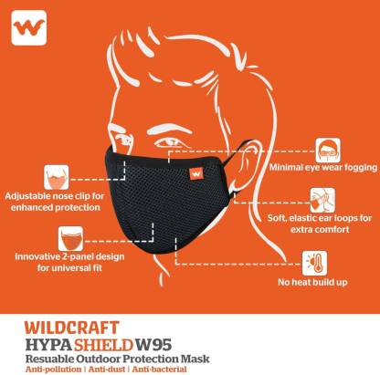 Wildcraft HypaShield Supermask reusable outdoor protection mask 12535-Black  (Black, L, Pack of 3)
