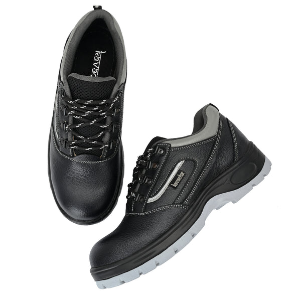 Kavacha Pure Leather Steel Toe Safety Shoe, S123 (Black)