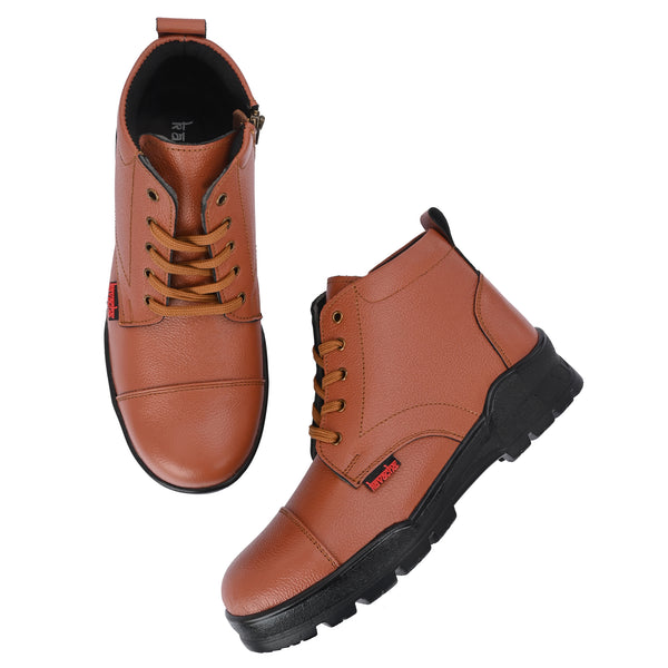 Kavacha Pure Leather Police Shoe SG 907 With Chain and PU Sole (Brown)