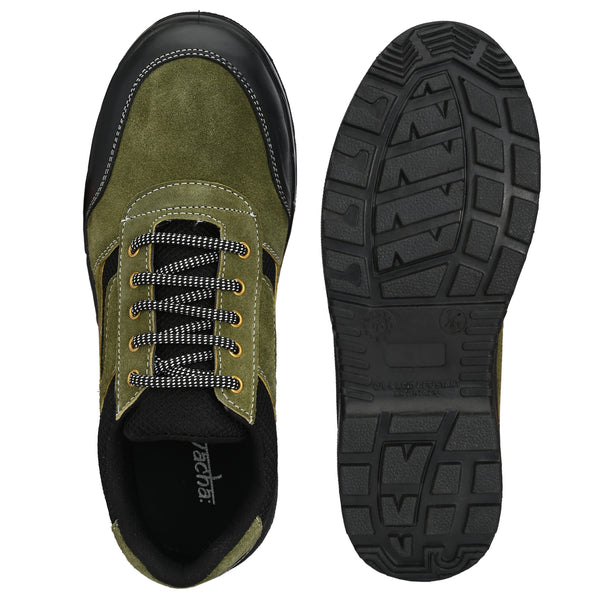 Kavacha Panther Olive Steel Toe Suede Leather Safety Shoe PU Sole (Sale@349)