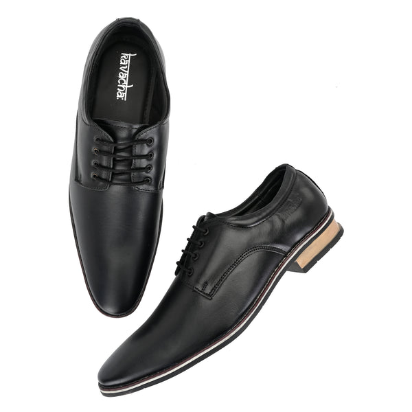 Kavacha Pure Leather, Italic designed Derby Formal Shoes For Men S827 (Black)