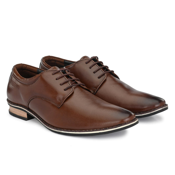 Kavacha Pure Leather, Italic designed Derby Formal Shoes For Men S829 (Brown)