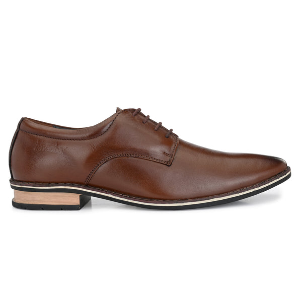 Kavacha Pure Leather, Italic designed Derby Formal Shoes For Men S829 (Brown)