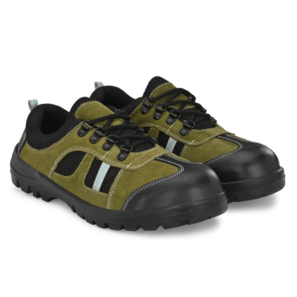 Kavacha Musk Olive Suede Leather Steel Toe Safety Shoe With PU Sole (Sale@349)