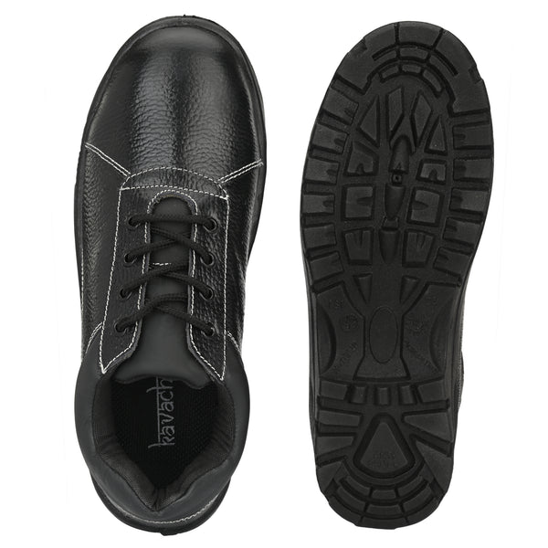 Kavacha Pure Leather Steel Toe Safety Shoe, S202 (Black) PU Sole