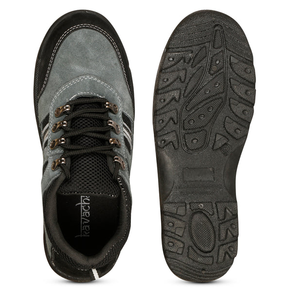 Kavacha Suede Leather Steel Toe Safety Shoe R 502 Grey PVC Sole (Sale@349)